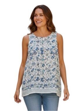 Max Studio White Flowy Blouse Tank with Floral Print size Medium
